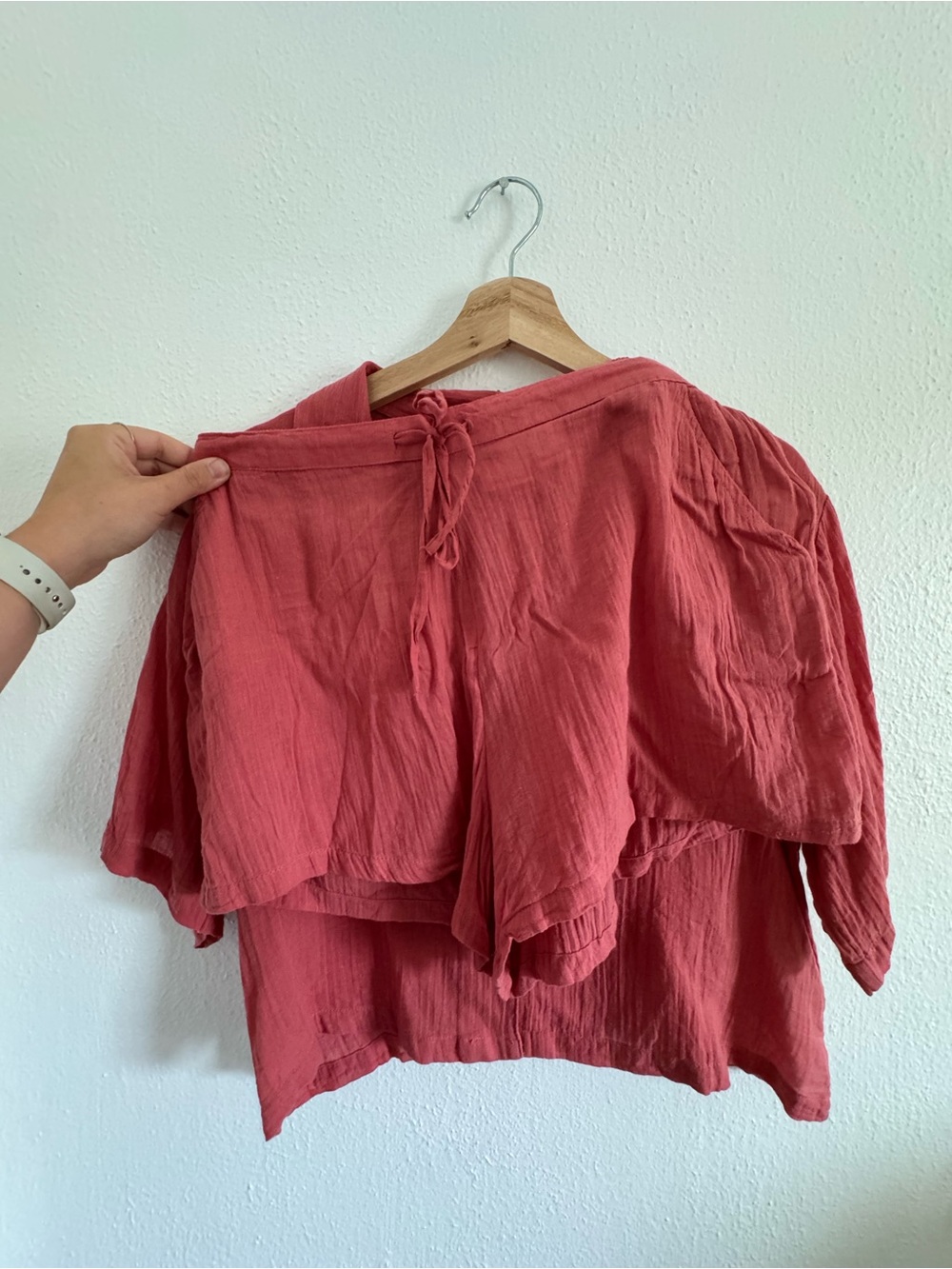 SET 100% cotton coral Button-Front Relaxed Shirt and shorts - Picture 3 of 3